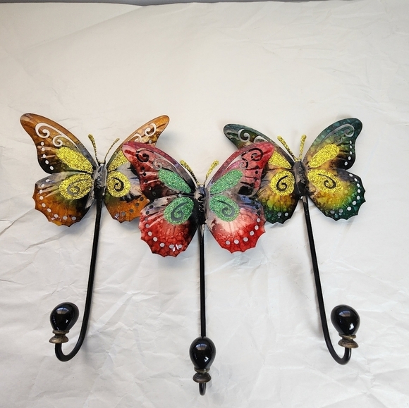Butterfly  Three Hook Meatel Coat Hanger - Picture 1 of 5